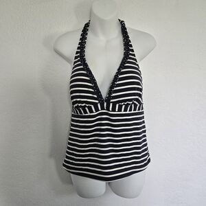 Boden Women's Navy Blue and White striped swimming top size 14